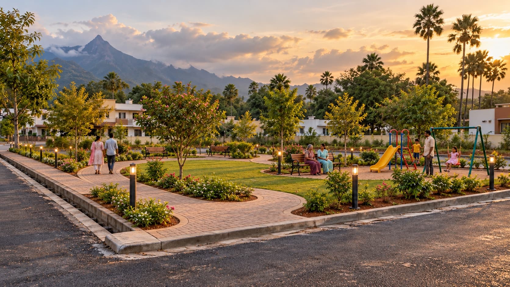 Paved roads and plots at Vijaya Gardens